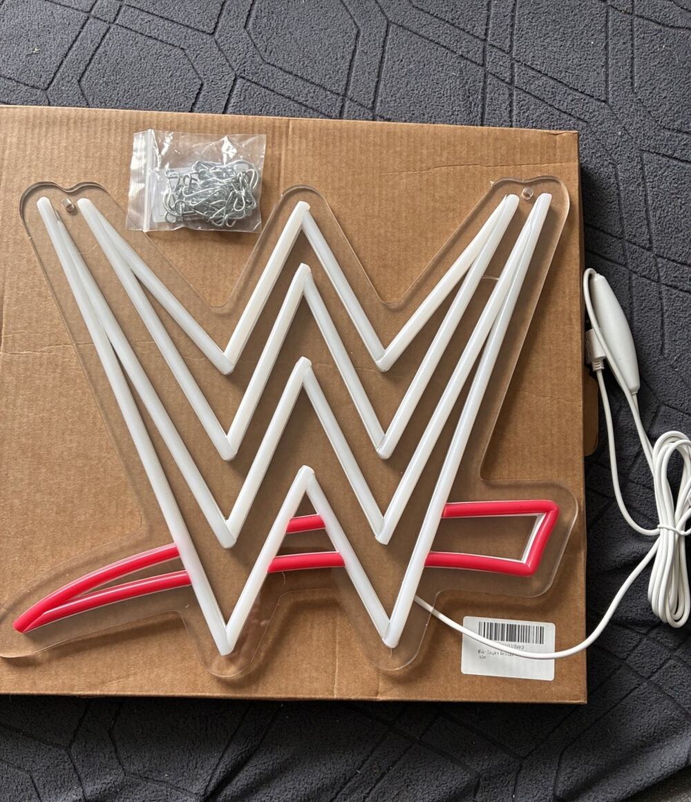 WWE Wall Mount Light Sign USB Powered White Red Plastic